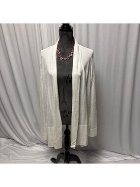 Liz Claiborne Open Front Cardigan Womens 2X White Lightweight Knit Sweater NEW